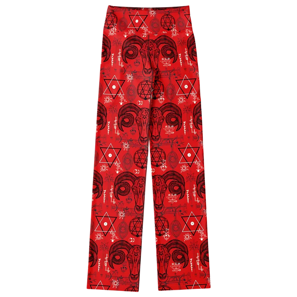 MYSTIC SYMBOLS RED FLARE YOGA PANTS FOR WOMEN - Flare