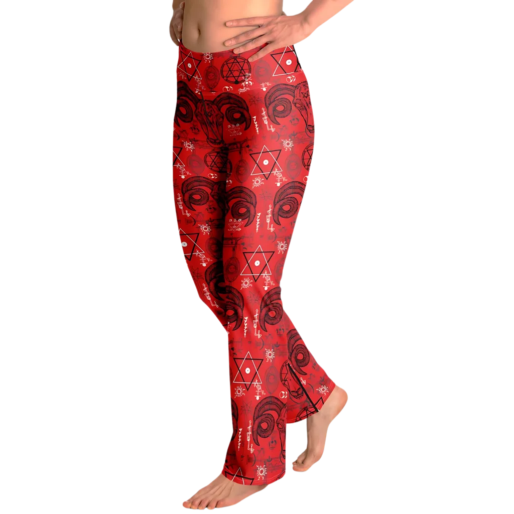 MYSTIC SYMBOLS RED FLARE YOGA PANTS FOR WOMEN - Flare