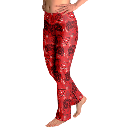 MYSTIC SYMBOLS RED FLARE YOGA PANTS FOR WOMEN - Flare