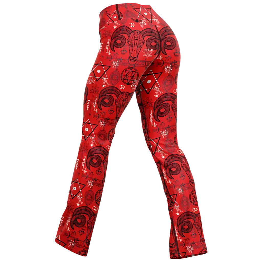 MYSTIC SYMBOLS RED FLARE YOGA PANTS FOR WOMEN - Flare