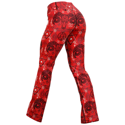 MYSTIC SYMBOLS RED FLARE YOGA PANTS FOR WOMEN - Flare