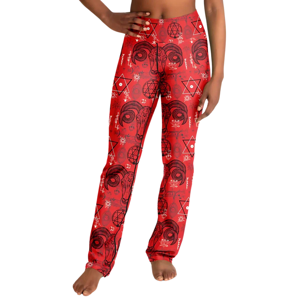 MYSTIC SYMBOLS RED FLARE YOGA PANTS FOR WOMEN - Flare