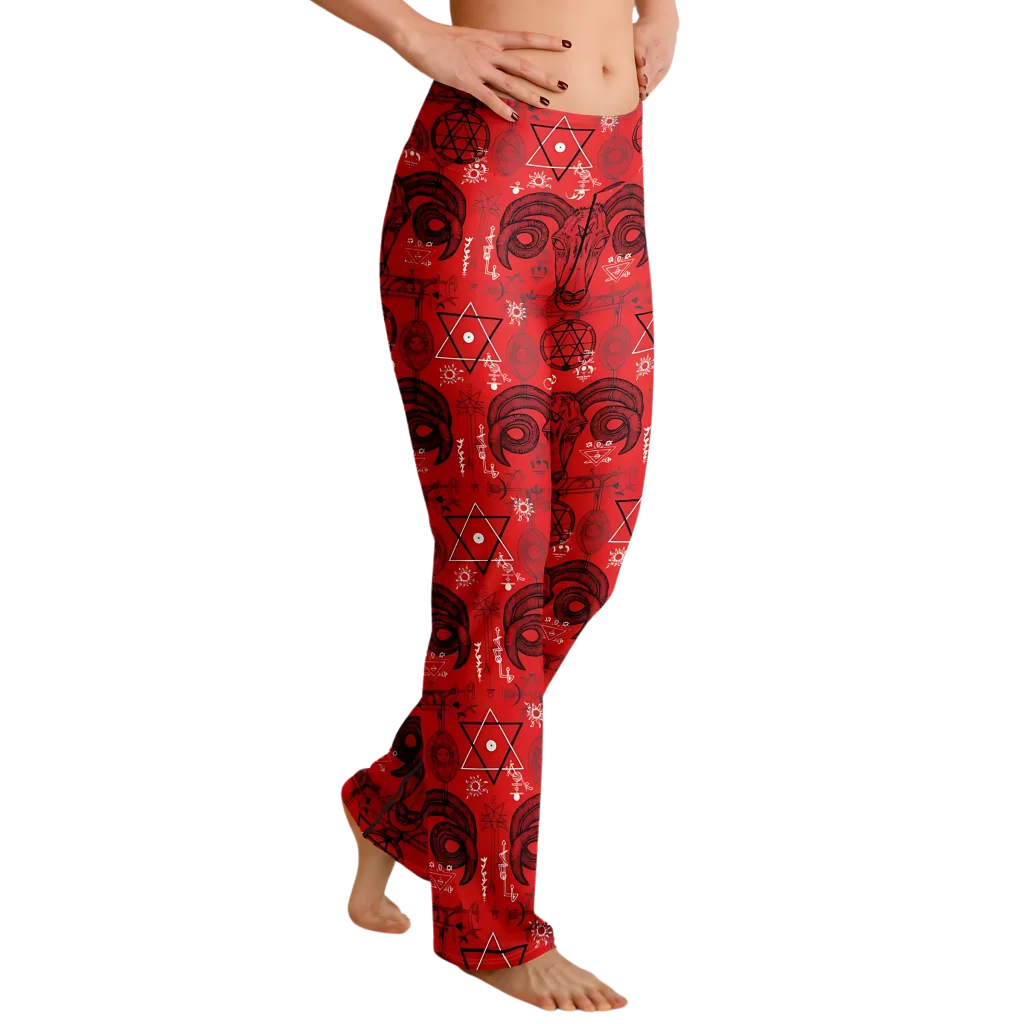 MYSTIC SYMBOLS RED FLARE YOGA PANTS FOR WOMEN - Flare