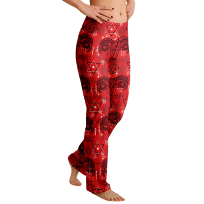 MYSTIC SYMBOLS RED FLARE YOGA PANTS FOR WOMEN - Flare