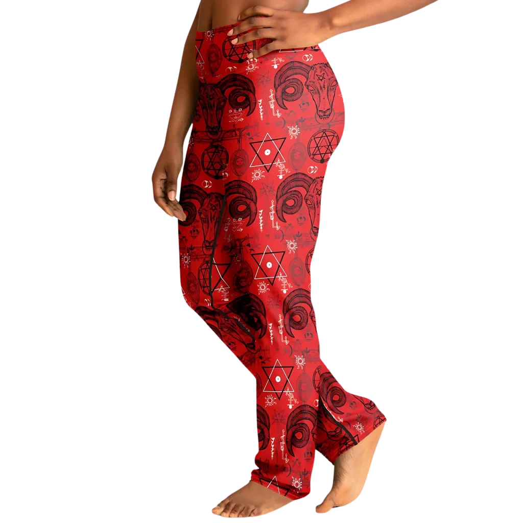 MYSTIC SYMBOLS RED FLARE YOGA PANTS FOR WOMEN - Flare