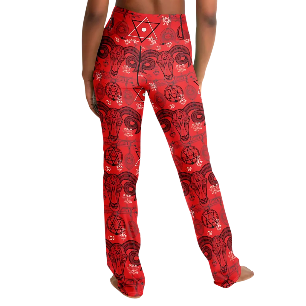 MYSTIC SYMBOLS RED FLARE YOGA PANTS FOR WOMEN - Flare