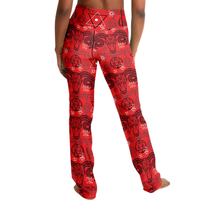 MYSTIC SYMBOLS RED FLARE YOGA PANTS FOR WOMEN - Flare