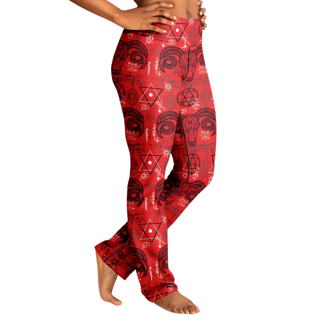 MYSTIC SYMBOLS RED FLARE YOGA PANTS FOR WOMEN - Flare