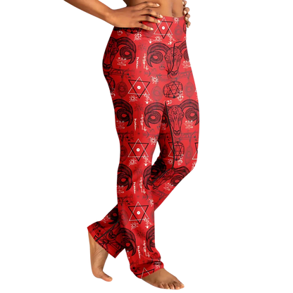 MYSTIC SYMBOLS RED FLARE YOGA PANTS FOR WOMEN - Flare