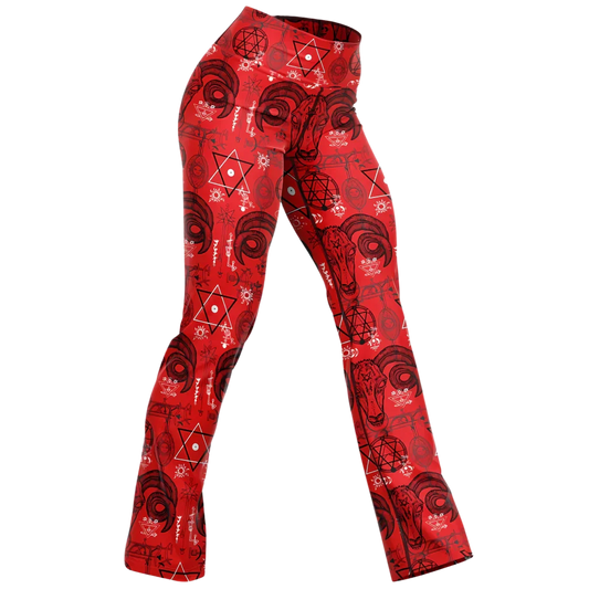 MYSTIC SYMBOLS RED FLARE YOGA PANTS FOR WOMEN - XS - Flare