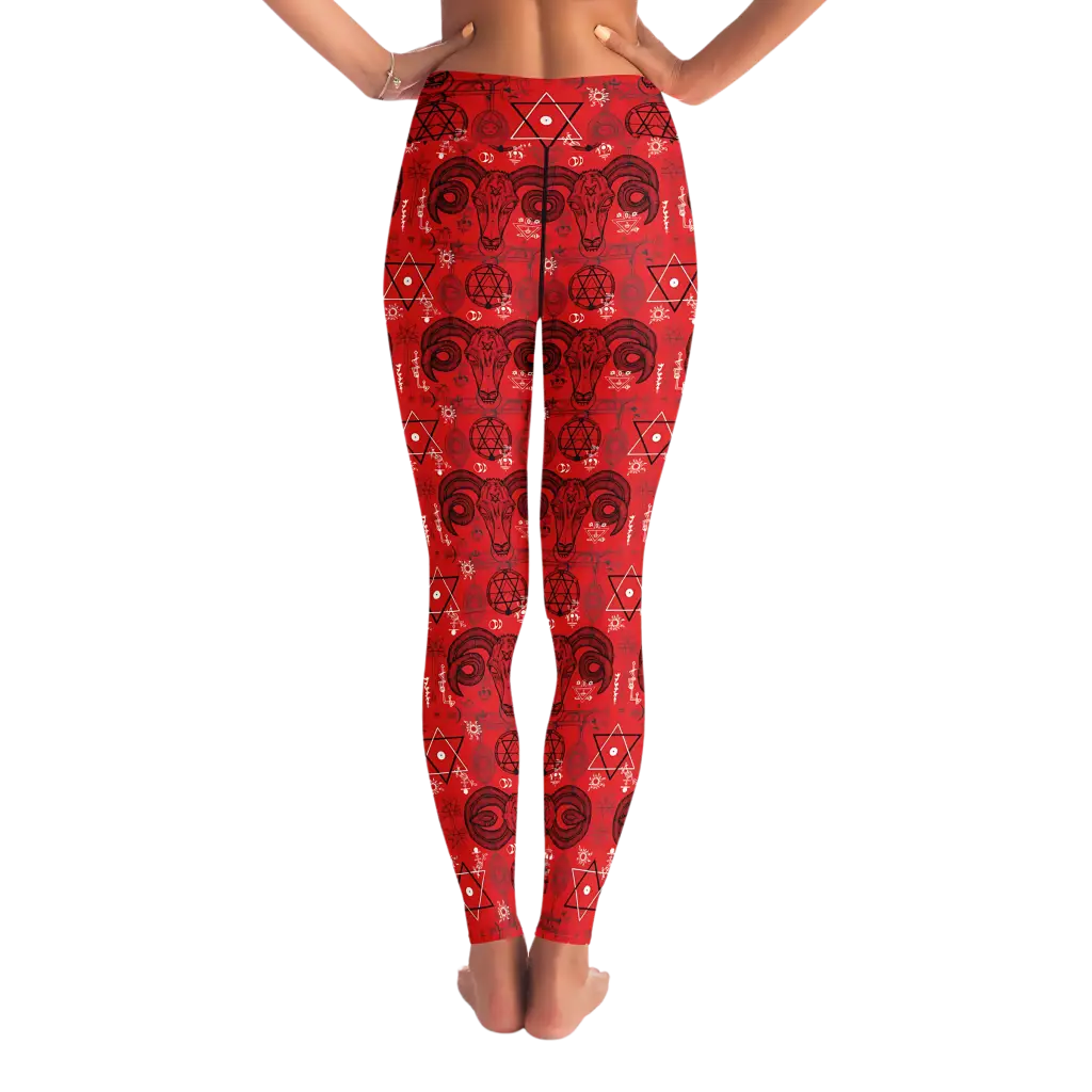 MYSTIC-SYMBOLS RED YOGA LEGGINGS WITH POCKET - Yoga