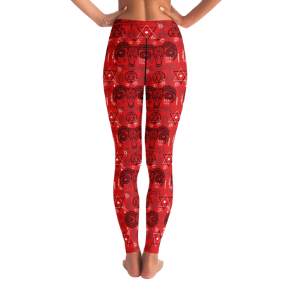 MYSTIC-SYMBOLS RED YOGA LEGGINGS WITH POCKET - Yoga