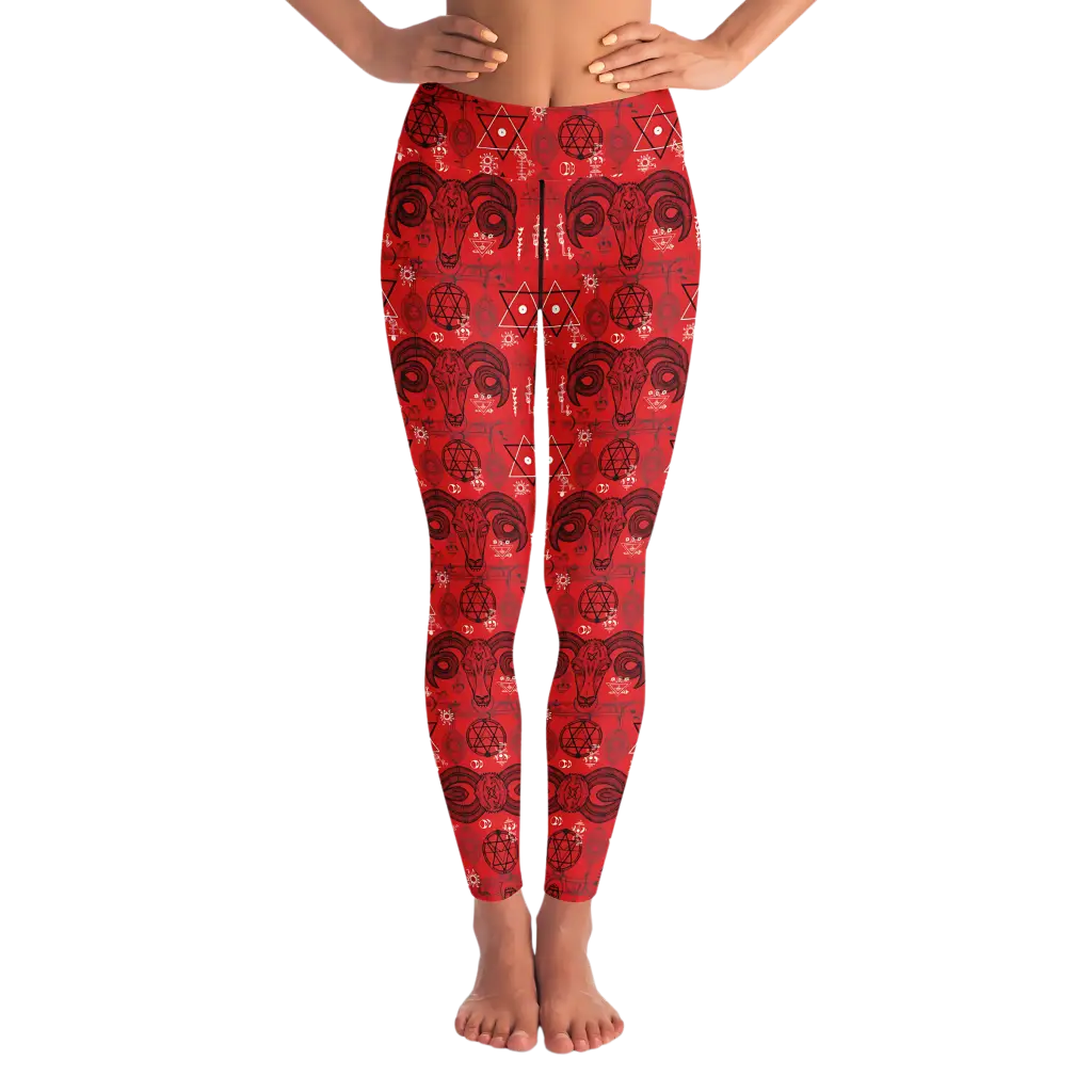 MYSTIC-SYMBOLS RED YOGA LEGGINGS WITH POCKET - XS - Yoga