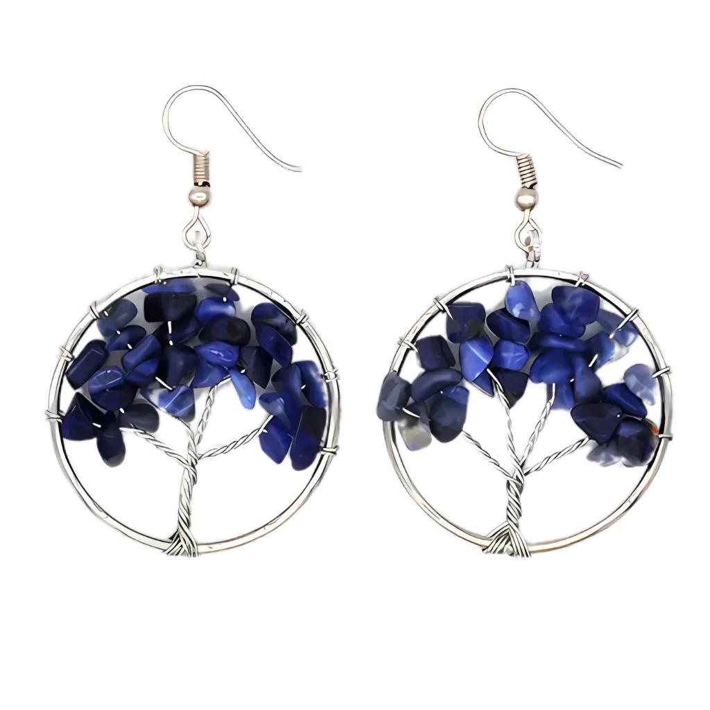 MYSTICAL LIFE TREE BOHO EARRINGS FOR WOMEN WITH NATURAL STONES - Blue - earrings