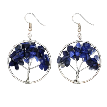 MYSTICAL LIFE TREE BOHO EARRINGS FOR WOMEN WITH NATURAL STONES - Blue - earrings