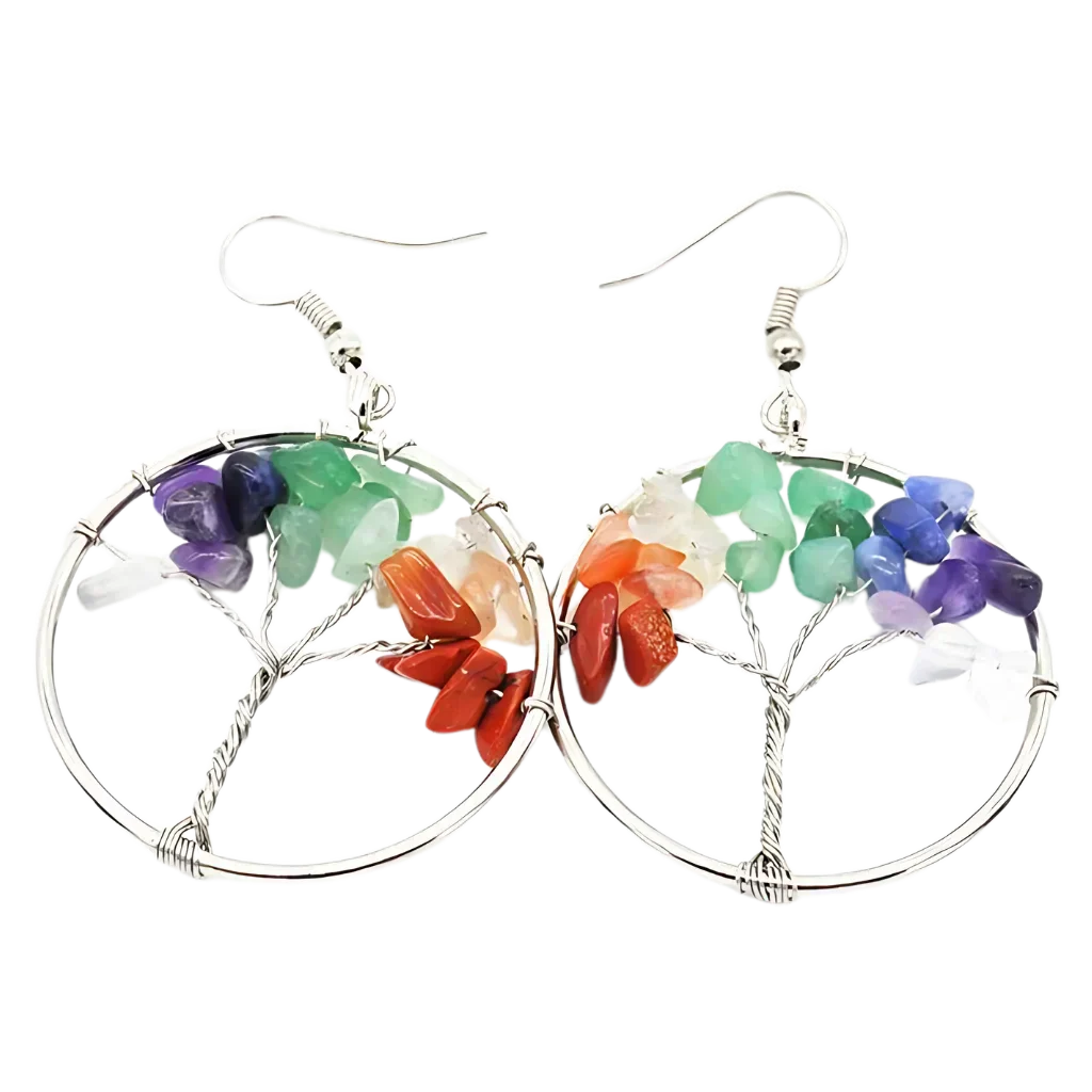 MYSTICAL LIFE TREE BOHO EARRINGS FOR WOMEN WITH NATURAL STONES - Colorful - earrings