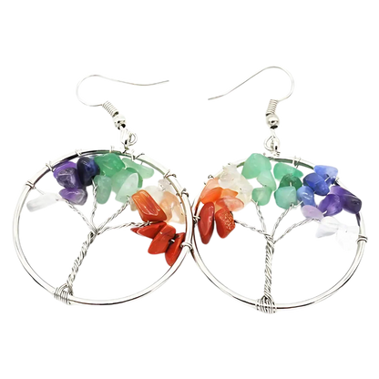 MYSTICAL LIFE TREE BOHO EARRINGS FOR WOMEN WITH NATURAL STONES - Colorful - earrings