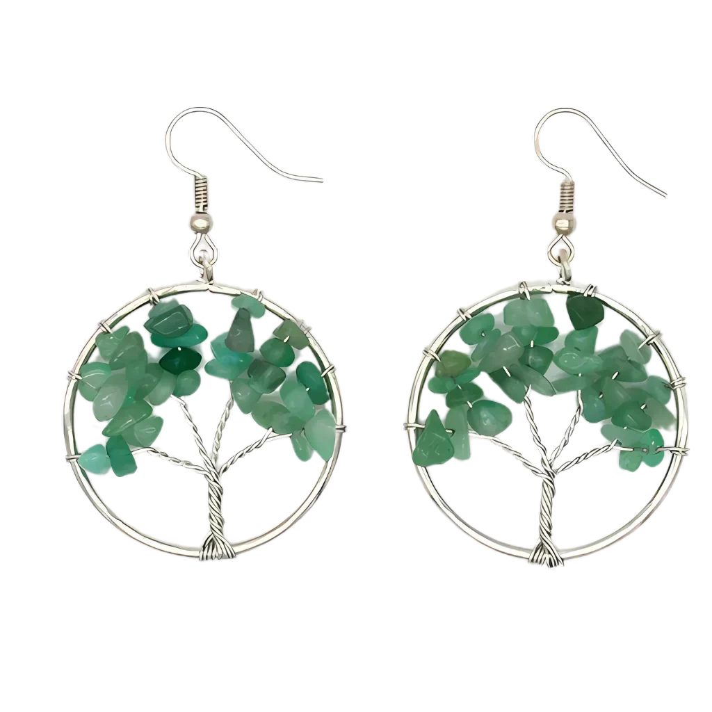 MYSTICAL LIFE TREE BOHO EARRINGS FOR WOMEN WITH NATURAL STONES - Green - earrings