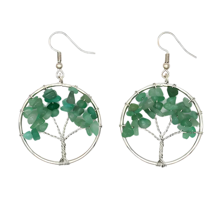 MYSTICAL LIFE TREE BOHO EARRINGS FOR WOMEN WITH NATURAL STONES - Green - earrings