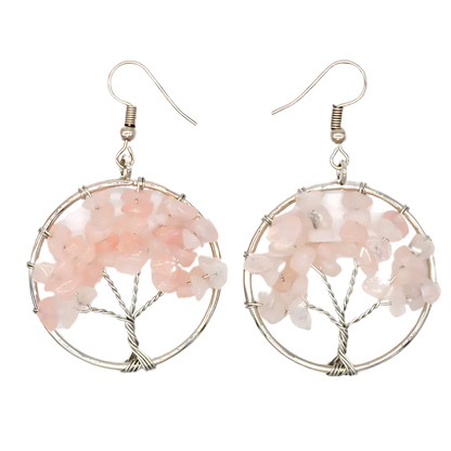 MYSTICAL LIFE TREE BOHO EARRINGS FOR WOMEN WITH NATURAL STONES - Pink - earrings