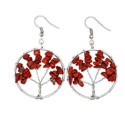 MYSTICAL LIFE TREE BOHO EARRINGS FOR WOMEN WITH NATURAL STONES - Red - earrings