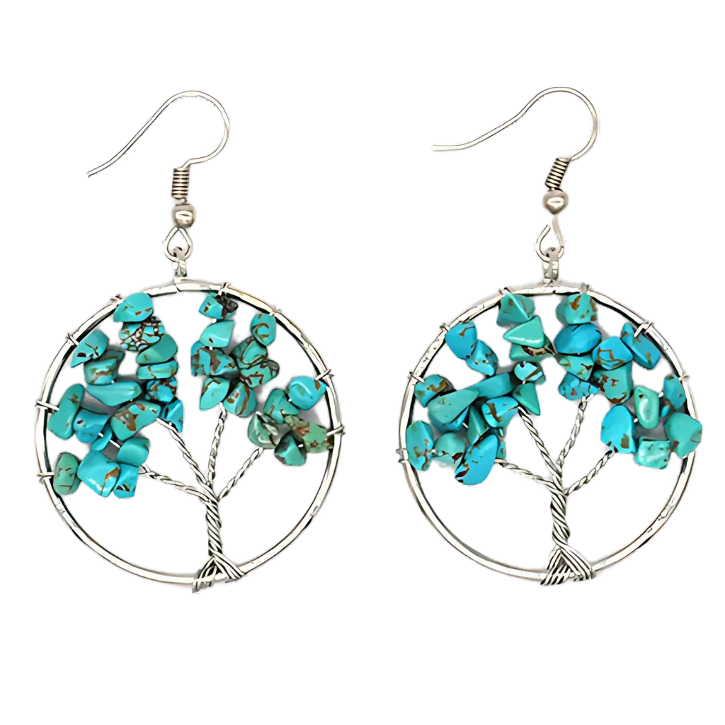 MYSTICAL LIFE TREE BOHO EARRINGS FOR WOMEN WITH NATURAL STONES - Turquoise - earrings