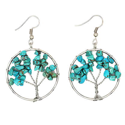 MYSTICAL LIFE TREE BOHO EARRINGS FOR WOMEN WITH NATURAL STONES - Turquoise - earrings