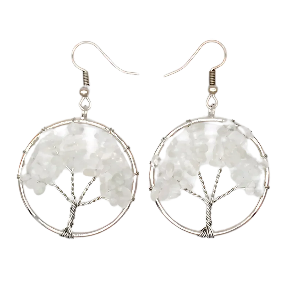 MYSTICAL LIFE TREE BOHO EARRINGS FOR WOMEN WITH NATURAL STONES - White - earrings