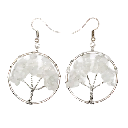 MYSTICAL LIFE TREE BOHO EARRINGS FOR WOMEN WITH NATURAL STONES - White - earrings