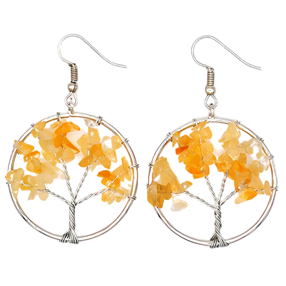 MYSTICAL LIFE TREE BOHO EARRINGS FOR WOMEN WITH NATURAL STONES - Yellow - earrings