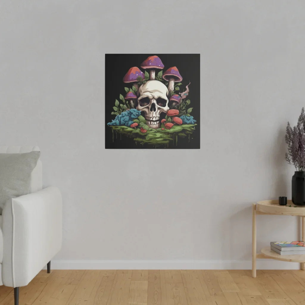 MYSTICAL SKULL AND MUSHROOM CANVAS WALL ART - 24″ x 24″