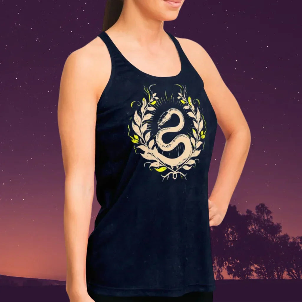 MYSTICAL SNAKE TANK RACERBACK – SPIRITUAL YOGA TOP FOR WOMEN - Flowy Racerback Tank Top - AOP