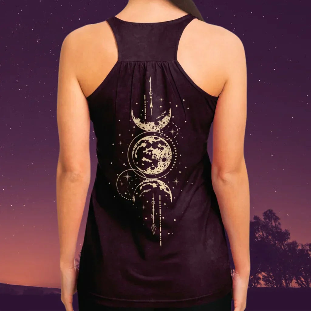 MYSTICAL SUN AND MOON FLOWY TANK RACERBACK FOR WOMEN - Flowy Racerback Tank Top - AOP