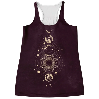 MYSTICAL SUN AND MOON FLOWY TANK RACERBACK FOR WOMEN - XS - Flowy Racerback Tank Top - AOP