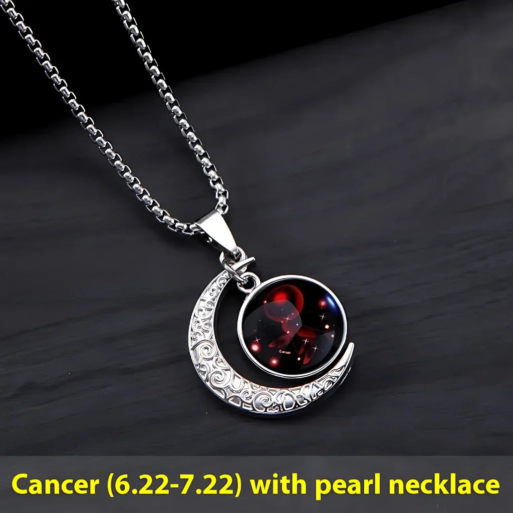 MYSTICAL ZODIAC CRESCENT MOON BOHO NECKLACE WITH GLOW - Cancer - Necklace