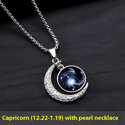 MYSTICAL ZODIAC CRESCENT MOON BOHO NECKLACE WITH GLOW - Capricorn - Necklace