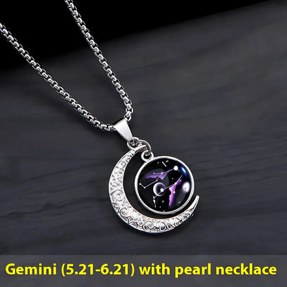 MYSTICAL ZODIAC CRESCENT MOON BOHO NECKLACE WITH GLOW - Gemini - Necklace