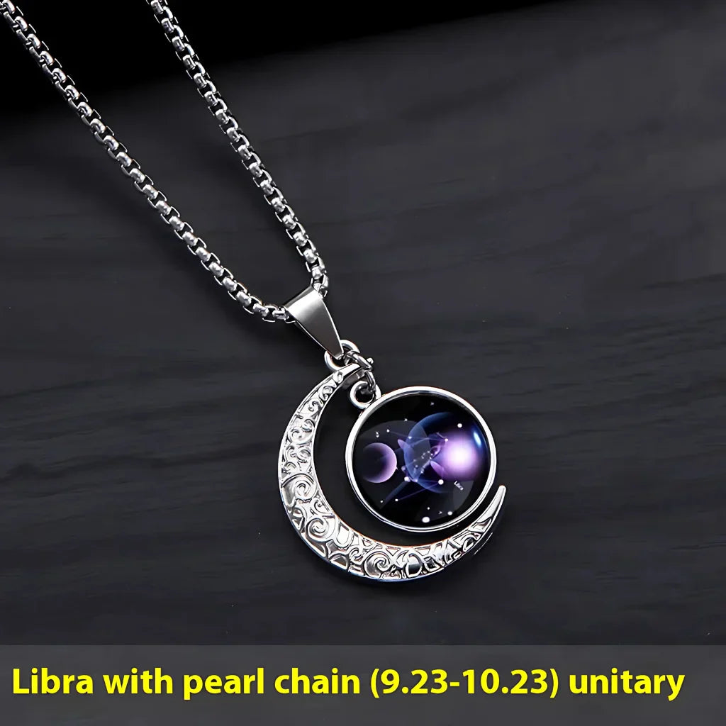 MYSTICAL ZODIAC CRESCENT MOON BOHO NECKLACE WITH GLOW - Libra - Necklace