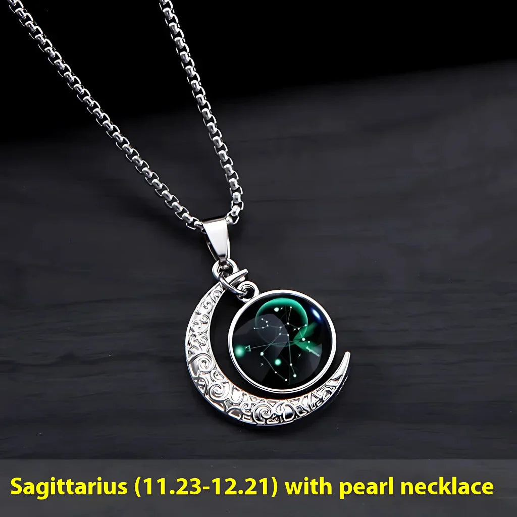 MYSTICAL ZODIAC CRESCENT MOON BOHO NECKLACE WITH GLOW - Sagittarius - Necklace