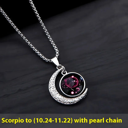 MYSTICAL ZODIAC CRESCENT MOON BOHO NECKLACE WITH GLOW - Scorpio - Necklace