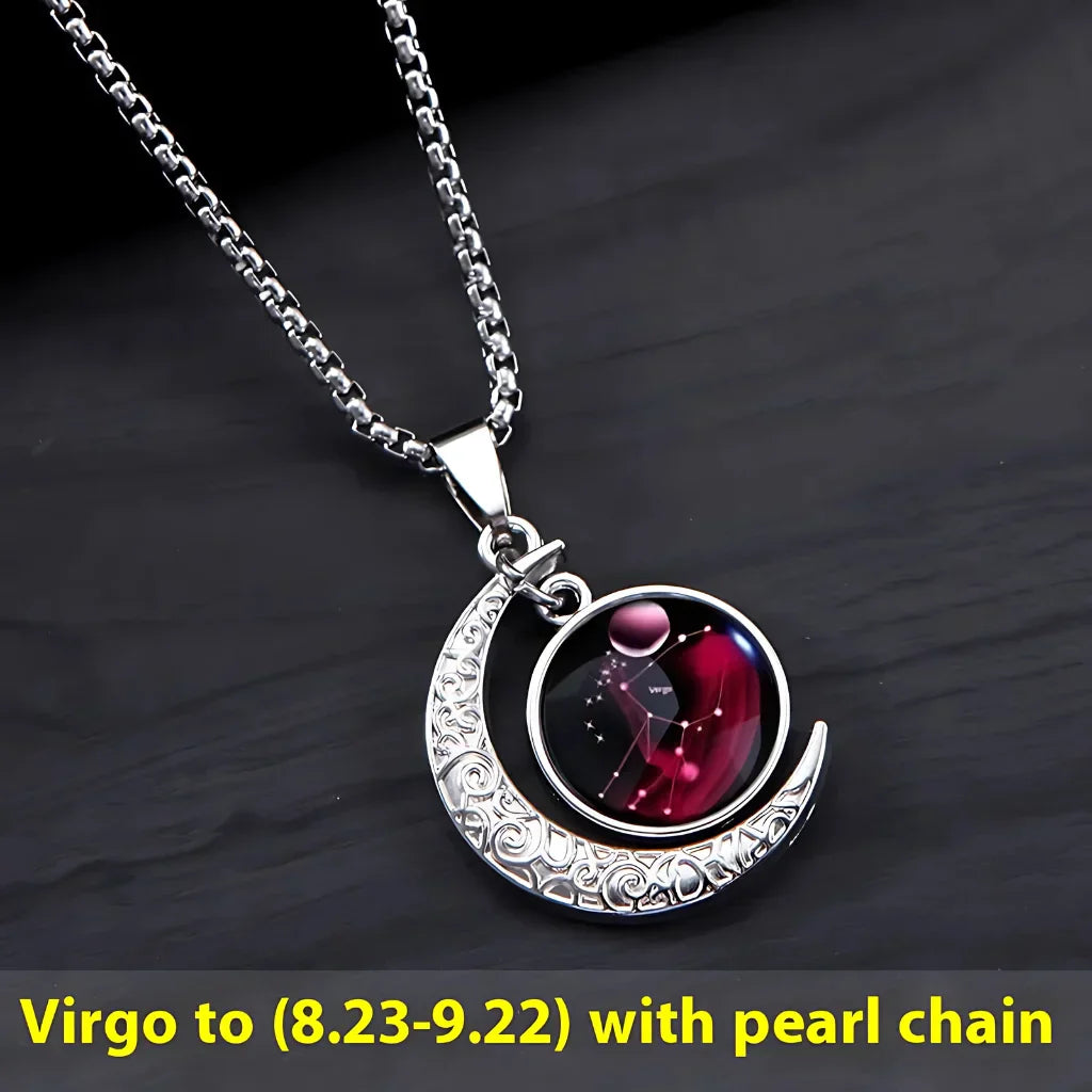 MYSTICAL ZODIAC CRESCENT MOON BOHO NECKLACE WITH GLOW - Virgo - Necklace