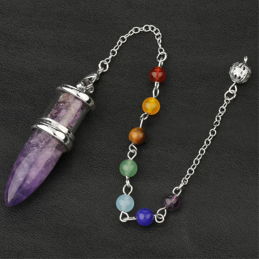 NATURAL CRYSTAL SEVEN CHAKRA BOHO NECKLACE FOR YOGA & BALANCE - Amethyst - Necklace