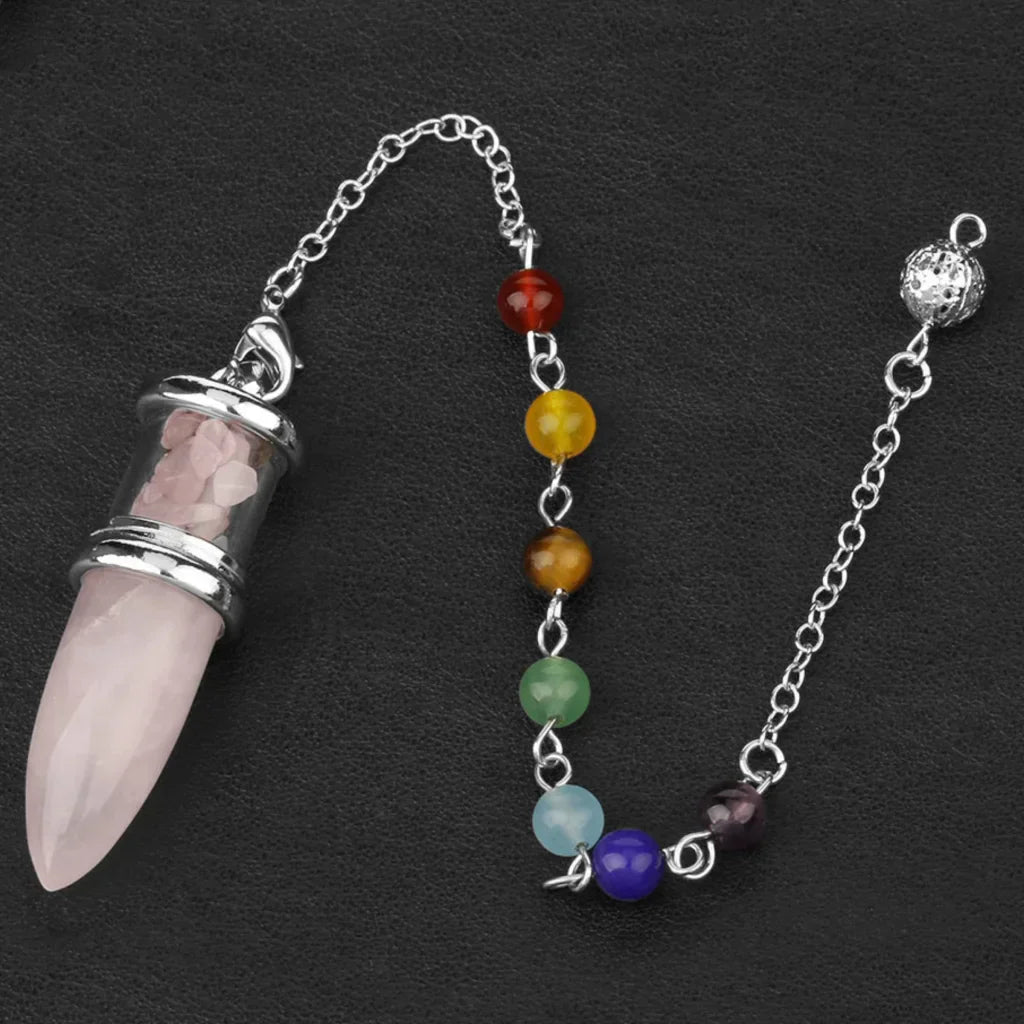 NATURAL CRYSTAL SEVEN CHAKRA BOHO NECKLACE FOR YOGA & BALANCE - Pink Crystal - Necklace