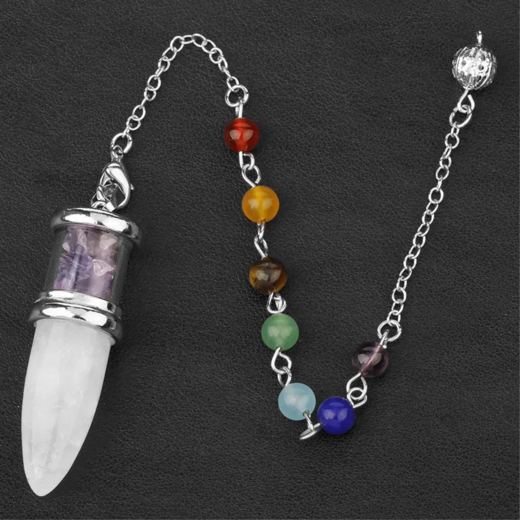 NATURAL CRYSTAL SEVEN CHAKRA BOHO NECKLACE FOR YOGA & BALANCE - White Purple - Necklace