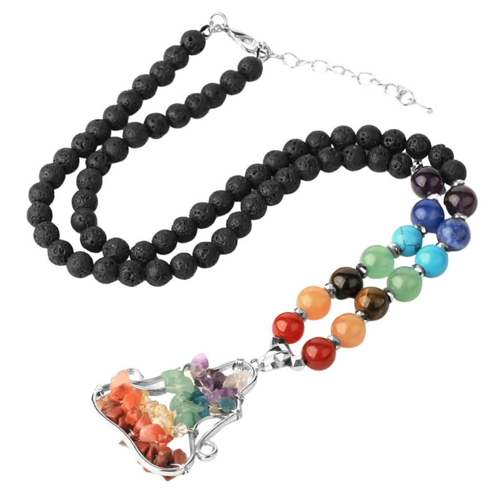 NATURAL CRYSTAL SEVEN CHAKRA REIKI BOHO NECKLACE FOR BALANCE - Black - Necklace