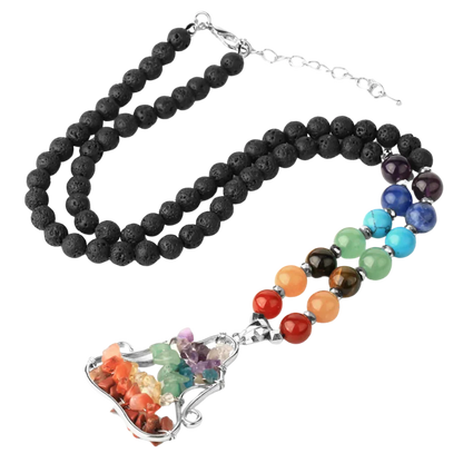 NATURAL CRYSTAL SEVEN CHAKRA REIKI BOHO NECKLACE FOR BALANCE - Black - Necklace