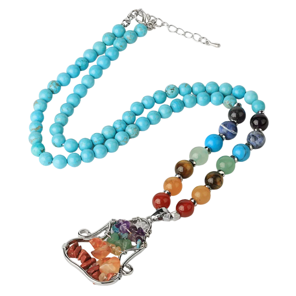 NATURAL CRYSTAL SEVEN CHAKRA REIKI BOHO NECKLACE FOR BALANCE - Blue - Necklace