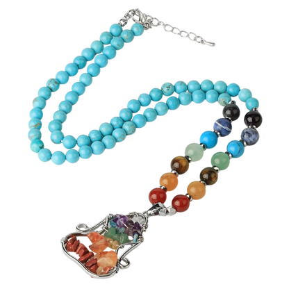 NATURAL CRYSTAL SEVEN CHAKRA REIKI BOHO NECKLACE FOR BALANCE - Blue - Necklace