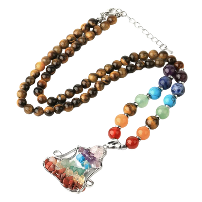 NATURAL CRYSTAL SEVEN CHAKRA REIKI BOHO NECKLACE FOR BALANCE - Brown - Necklace