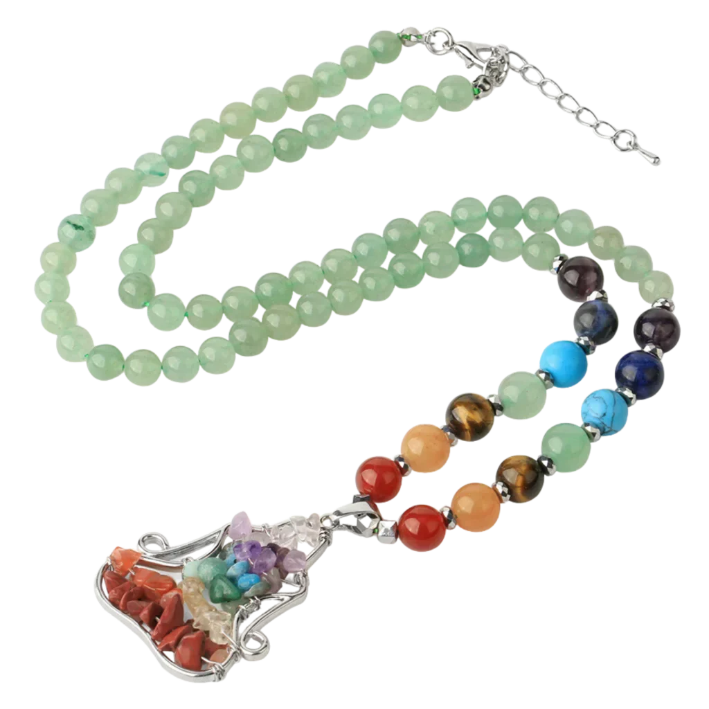 NATURAL CRYSTAL SEVEN CHAKRA REIKI BOHO NECKLACE FOR BALANCE - Green - Necklace